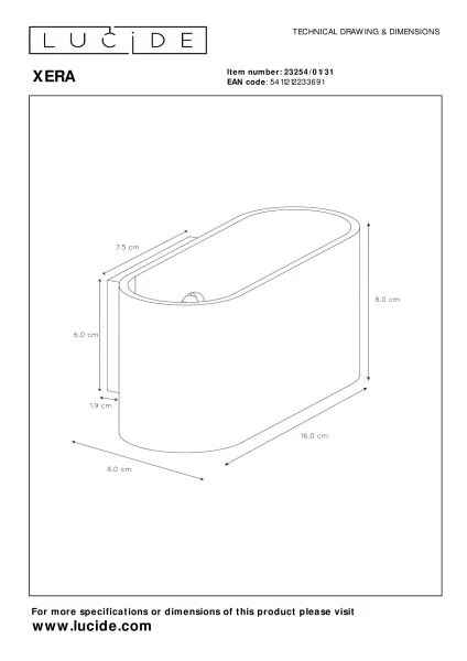 Lucide XERA - Wandleuchte - 1xG9 - Weiß - TECHNISCH